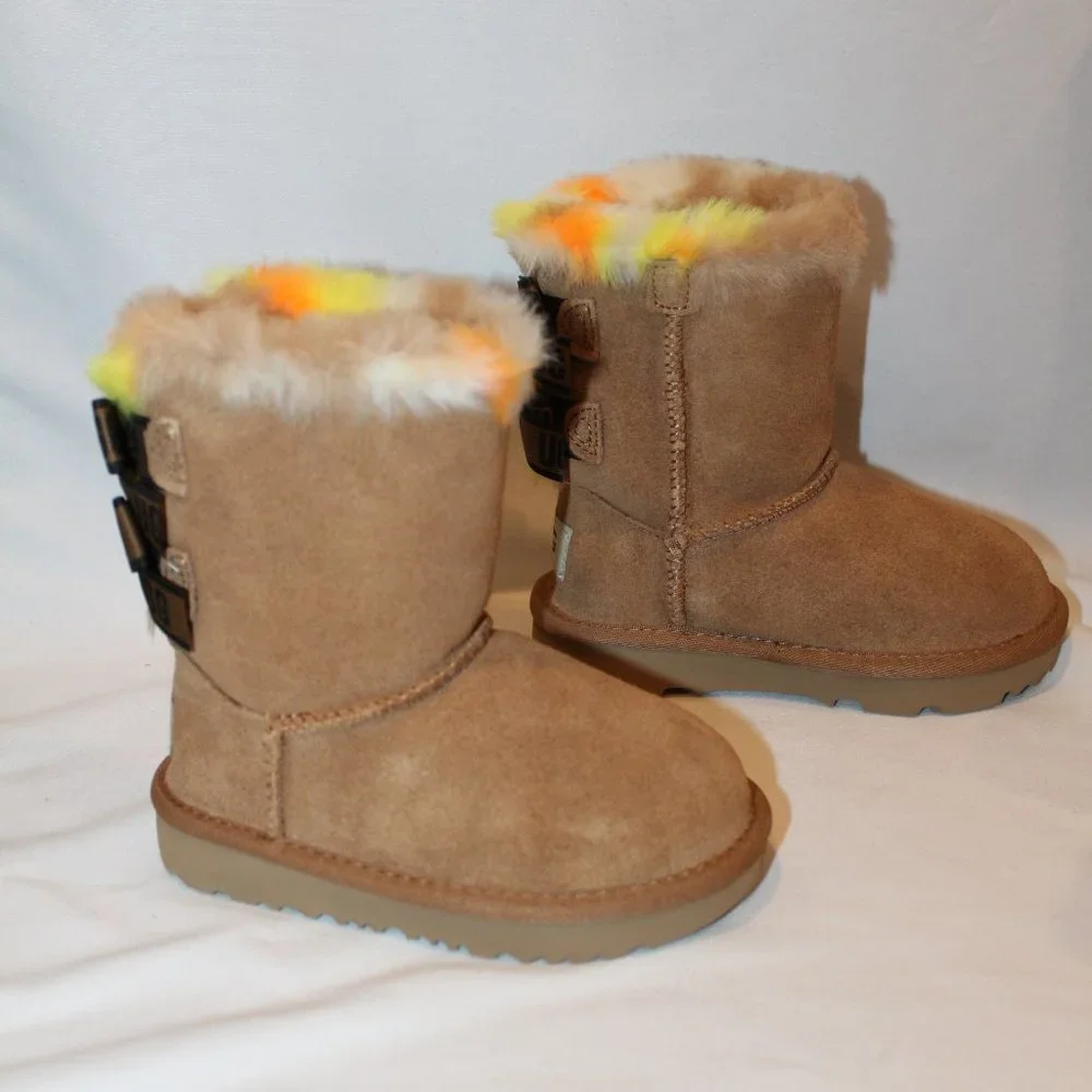 NIB UGG TODDLER GIRL'S CLASSIC SHORT BAILEY BOW WINTER‎ SUEDE BOOTS CHESTNUT